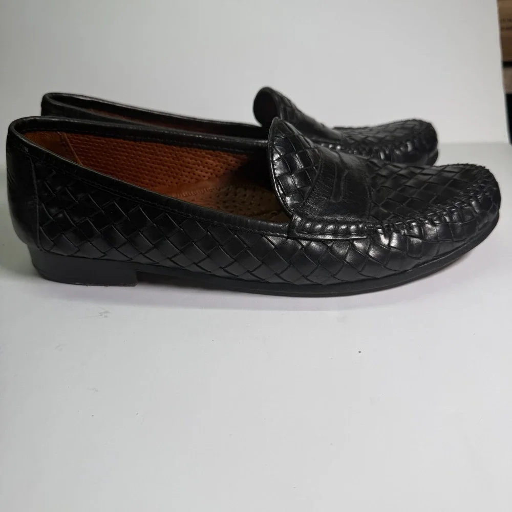 Allen Edmonds St. Lucia Loafers Mens 9.5 Black Woven Leather Penny Italy 48212